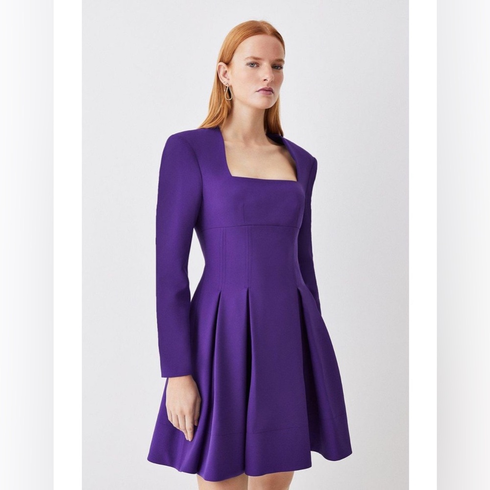 NWOT Karen Millen Tailored Long Sleeve Pleated Full Skirt Mini Dress